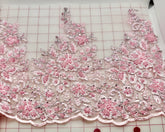 Fancy Lace - 36-inch Border Metallic Silver-Corded Beaded Embroidered Pink